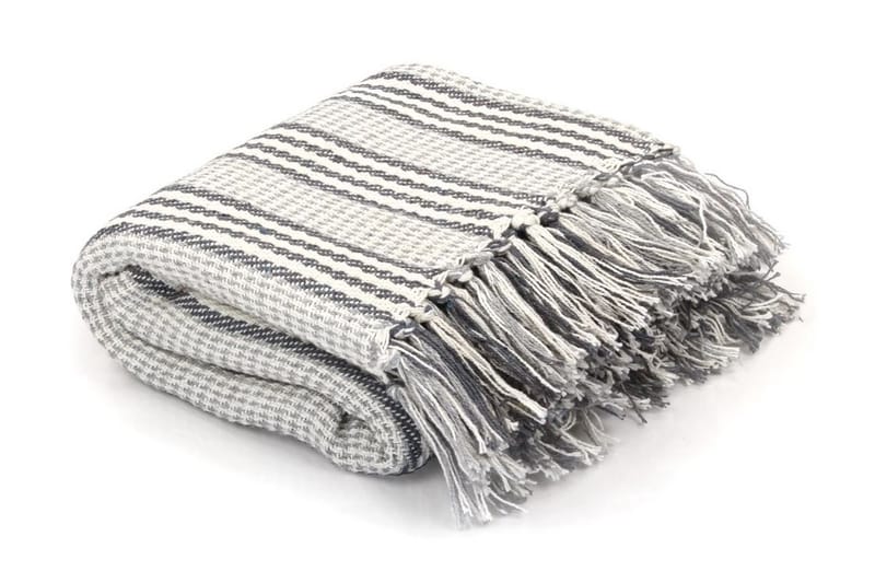 Plaid Bomuld Stribet 160 X 210 Cm Grå Og Hvid - Grå - Tekstiler - Pude & plaid - Tæpper & plaider