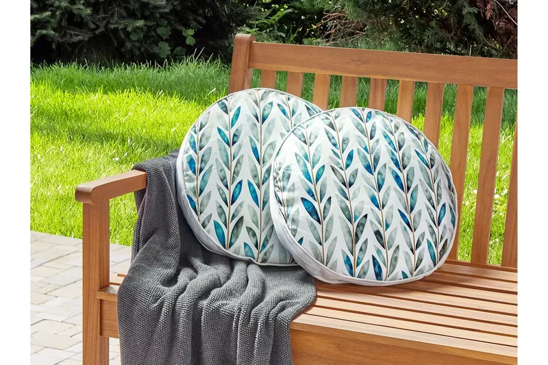 Tricase Udendørspude 40 cm Rund - Hvid/Grøn - Møbler - Borde - Sofabord