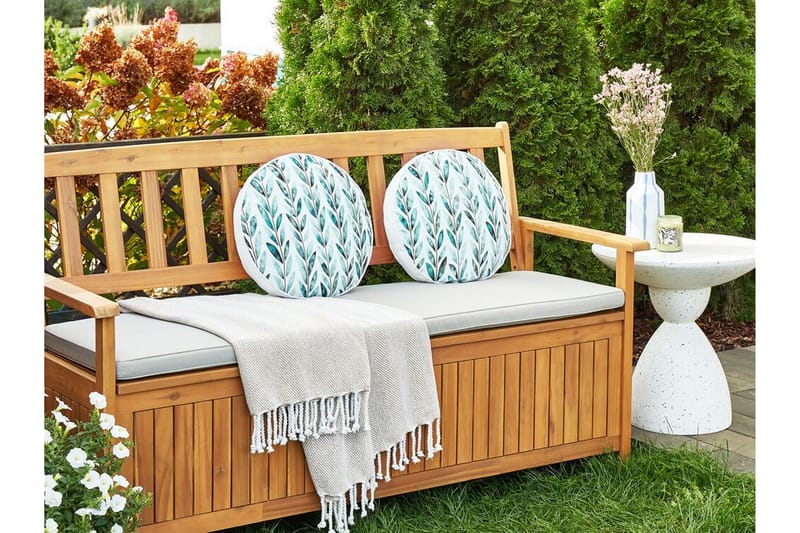 Tricase Udendørspude 40 cm Rund - Hvid/Grøn - Møbler - Borde - Sofabord