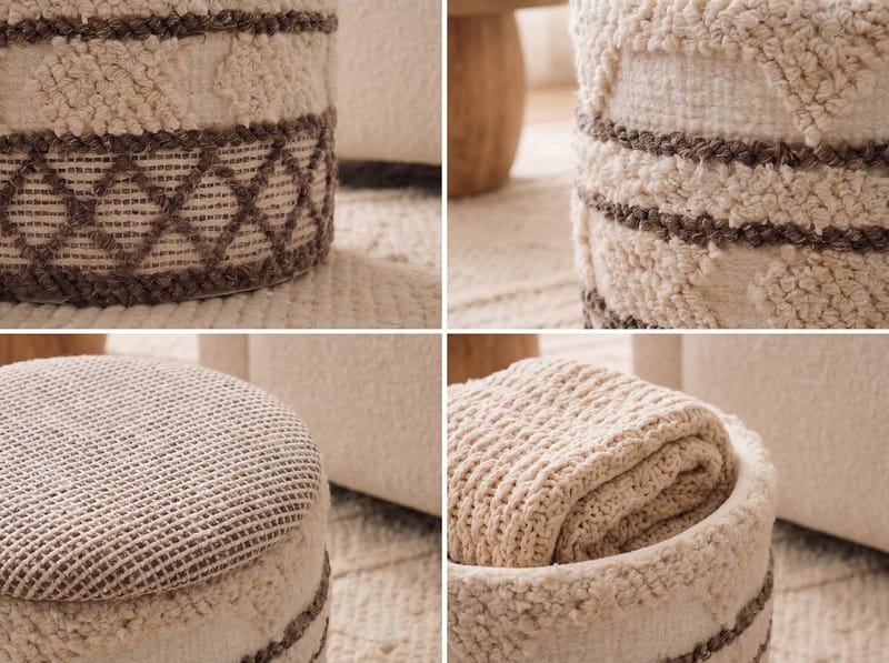 Volen rund siddepuf med opbevaring i uldstof - beige - Tekstiler - Pude & plaid - Tæpper & plaider