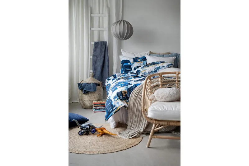 Dynebetræk Enkeltseng 2-Dele Lastbiler Marineblå - Tekstiler - Sengetøj - Sengesæt & dynesæt - Dynesæt enkeltseng