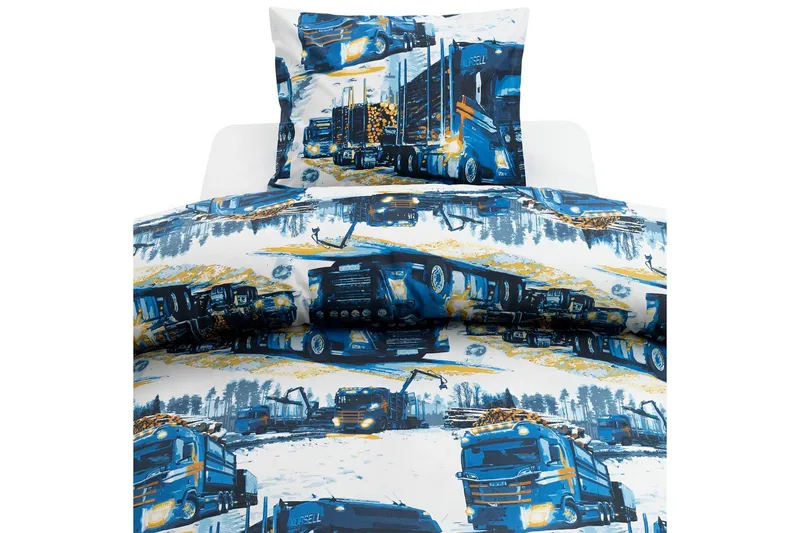 Dynebetræk Enkeltseng 2-Dele Lastbiler Marineblå, undefined