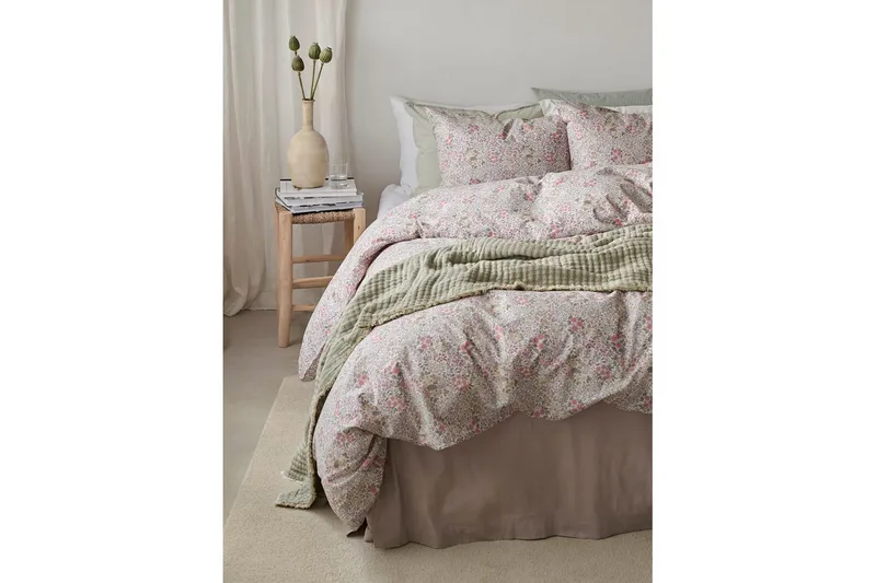 Dynebetræk Enkeltseng 2-Dele Floret Sand - Brun - Tekstiler - Sengetøj - Sengesæt & dynesæt