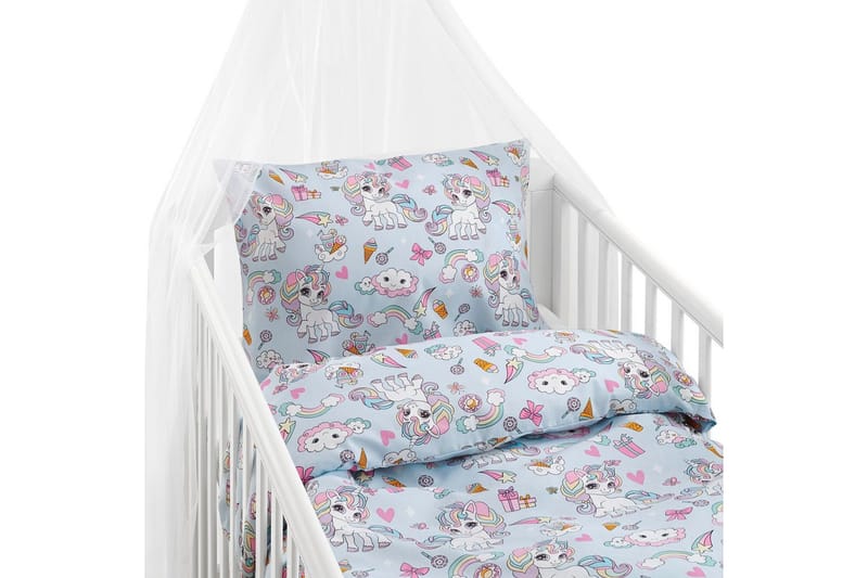 Dynebetræk til tremmeseng 2-dels Enhjørning Blå, undefined