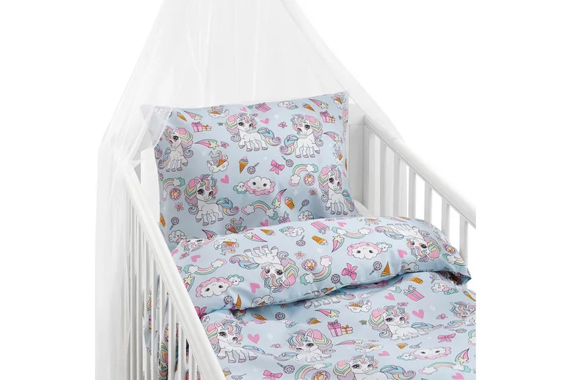 Dynebetræk til tremmeseng 2-dels Enhjørning Blå, undefined