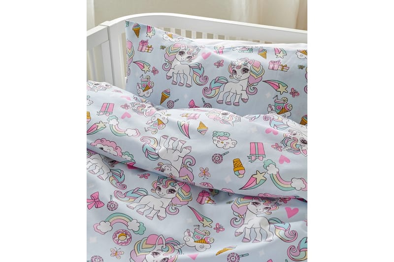 Dynebetræk til tremmeseng 2-dels Enhjørning Blå - Tekstiler - Sengetøj - Dyne