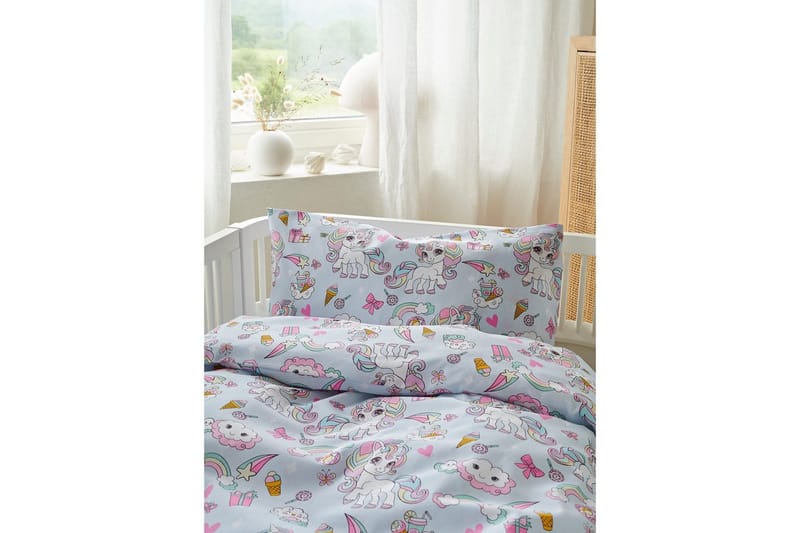 Dynebetræk til tremmeseng 2-dels Enhjørning Blå - Tekstiler - Sengetøj - Sengesæt & dynesæt