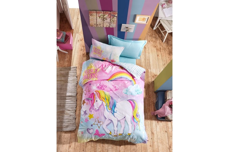 Cotton Box Sengesæt Barn 3-delt Ranforce, Lyserød/Mint/Multifarvet