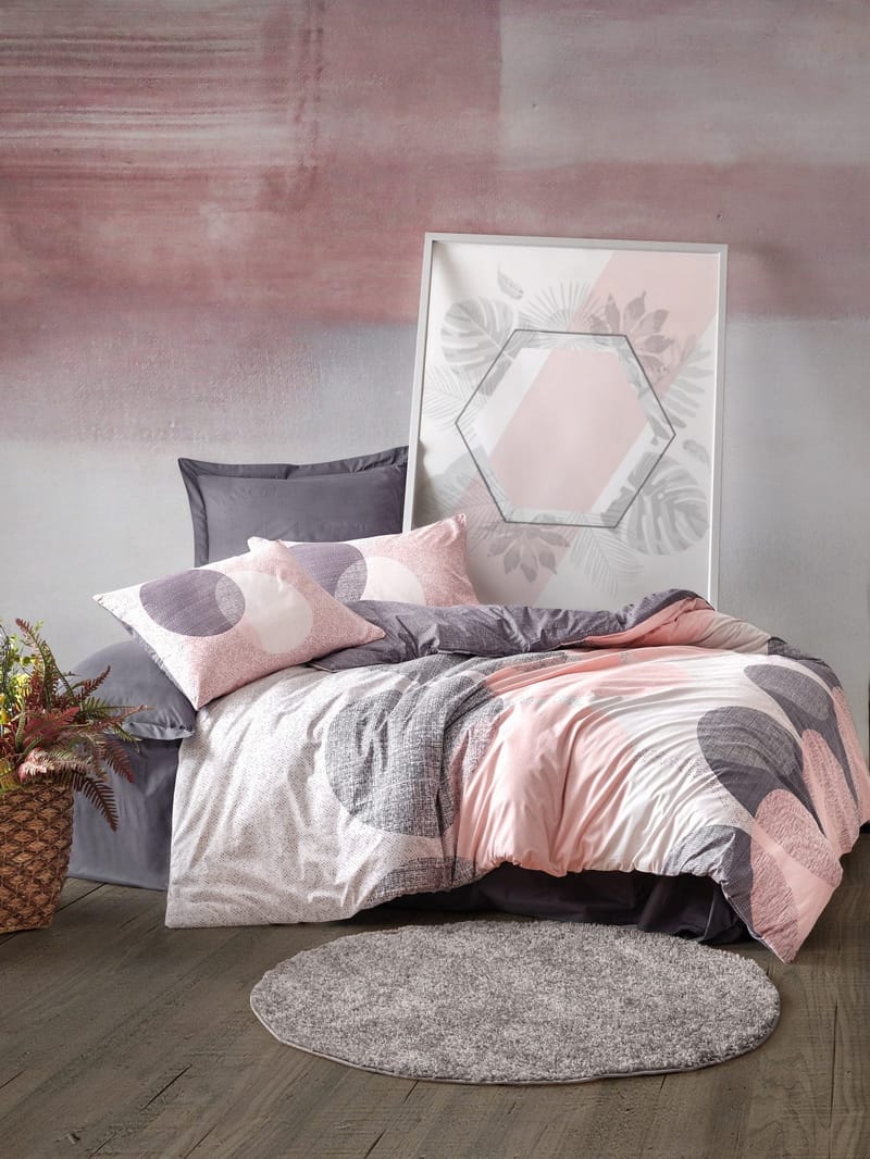 Dilsah sengesæt 140x200 cm - Grå Rosa Hvid - Tekstiler - Sengetøj - Sengesæt & dynesæt