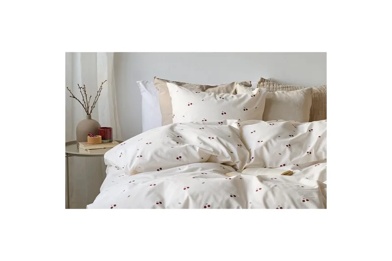 Dynebetræk Enkeltseng 2-Dele Kirsebær Sand - Tekstiler - Sengetøj - Sengesæt & dynesæt
