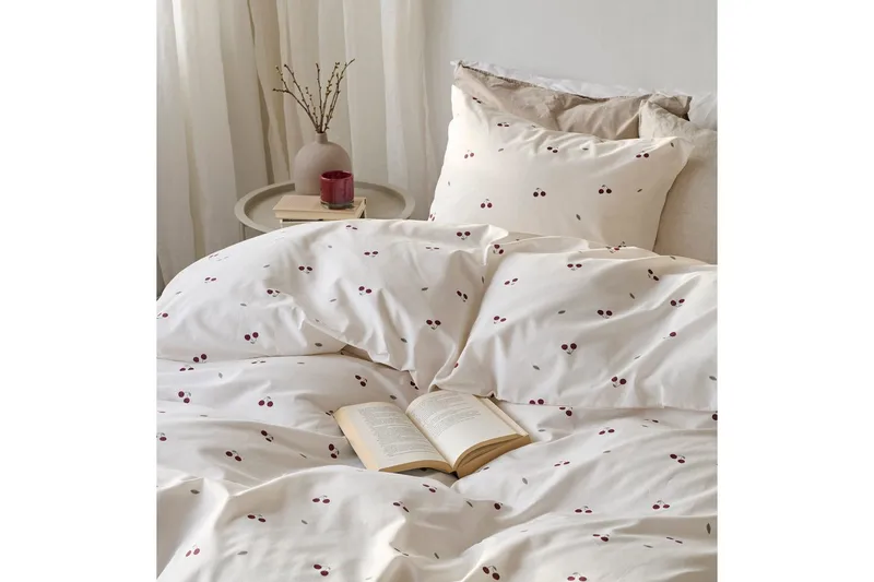 Dynebetræk Enkeltseng 2-Dele Kirsebær Sand - Tekstiler - Sengetøj - Sengesæt & dynesæt