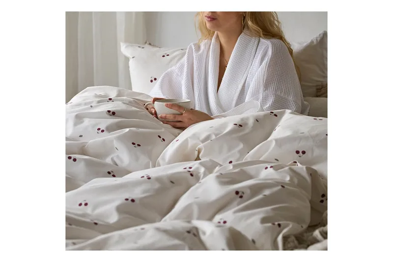 Dynebetræk Enkeltseng 2-Dele Kirsebær Sand - Tekstiler - Sengetøj - Sengesæt & dynesæt