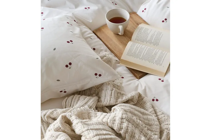 Dynebetræk Enkeltseng 2-Dele Kirsebær Sand - Tekstiler - Sengetøj - Sengesæt & dynesæt