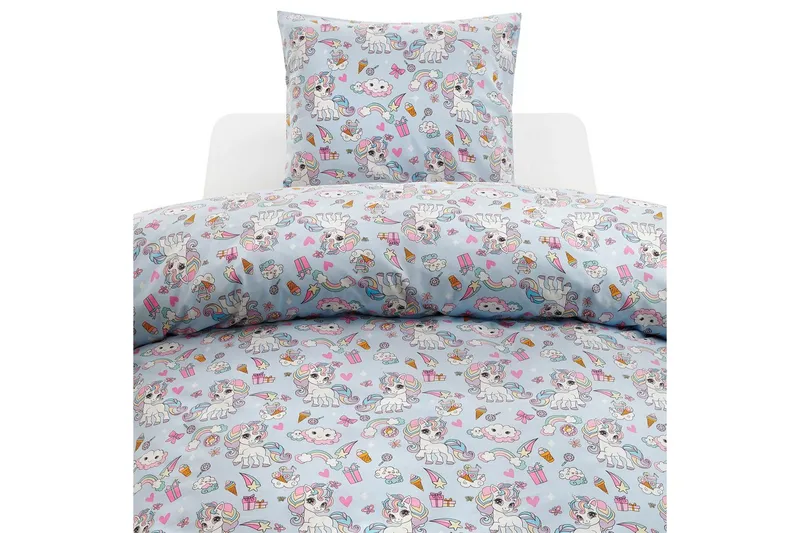 Dynebetræk Enkeltseng 2-dels Enhjørning, Blå