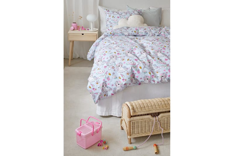 Dynebetræk Enkeltseng 2-dels Enhjørning - Blå - Tekstiler - Sengetøj - Dyne