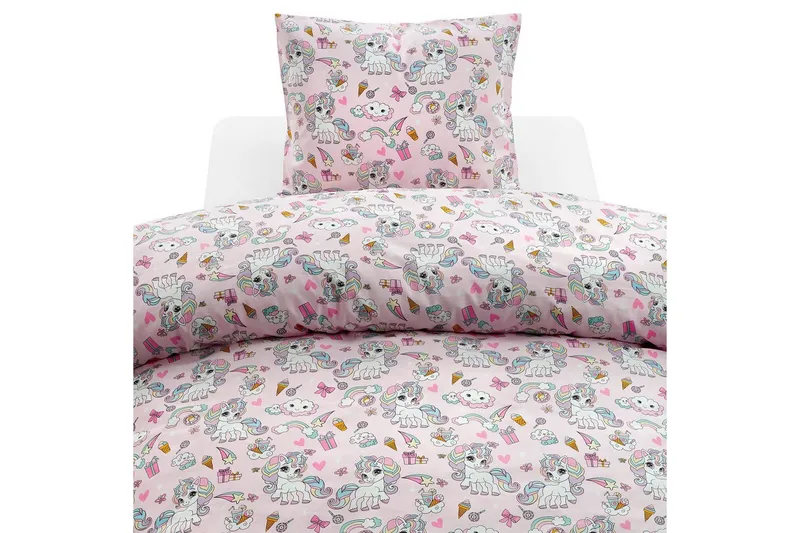 Dynebetræk Enkeltseng 2-dels Enhjørning, Rosa