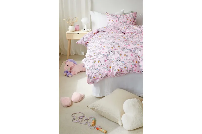 Dynebetræk Enkeltseng 2-dels Enhjørning - Rosa - Tekstiler - Sengetøj - Dyne