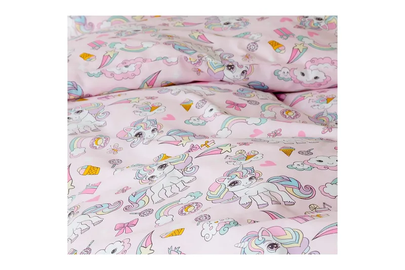 Dynebetræk Enkeltseng 2-dels Enhjørning - Rosa - Tekstiler - Sengetøj - Dyne