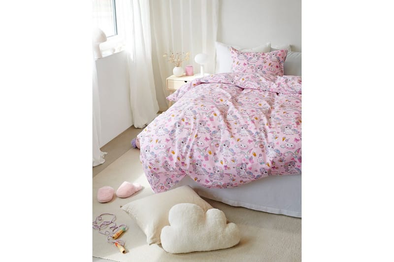 Dynebetræk Enkeltseng 2-dels Enhjørning - Rosa - Tekstiler - Børnetekstiler - Sengetøj til børn - Tremmeseng sengetøj - Lagen tremmeseng