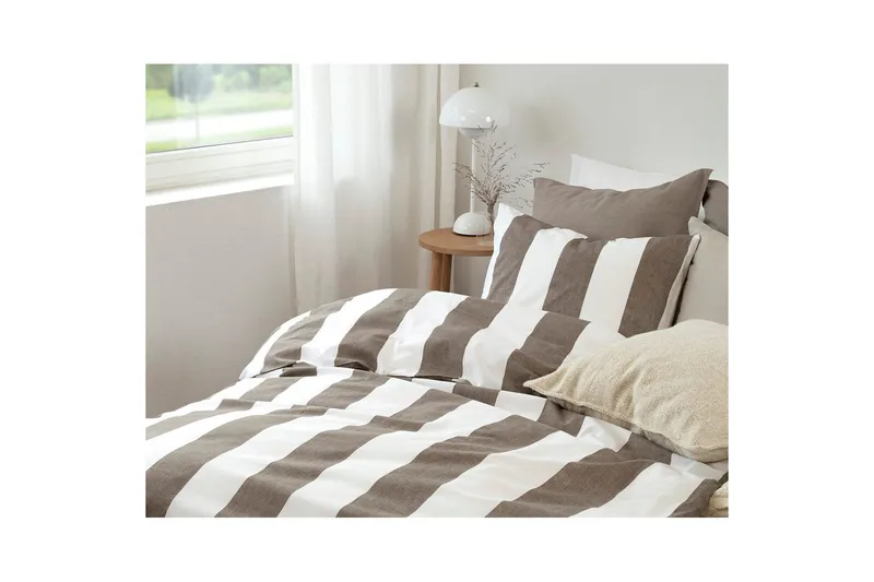 Dynebetræk Enkeltseng 2-delt Block stripe - Brun - Tekstiler - Sengetøj - Sengesæt & dynesæt