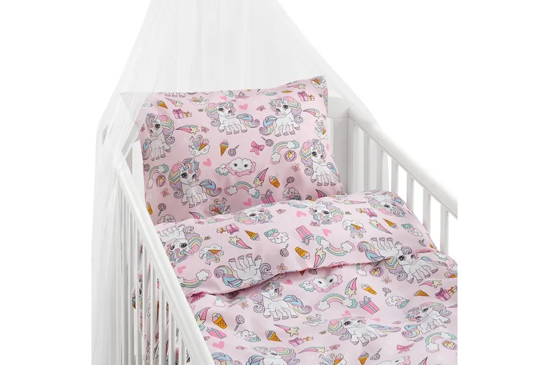 Dynebetræk til tremmeseng 2-dels Enhjørning Rosa, undefined