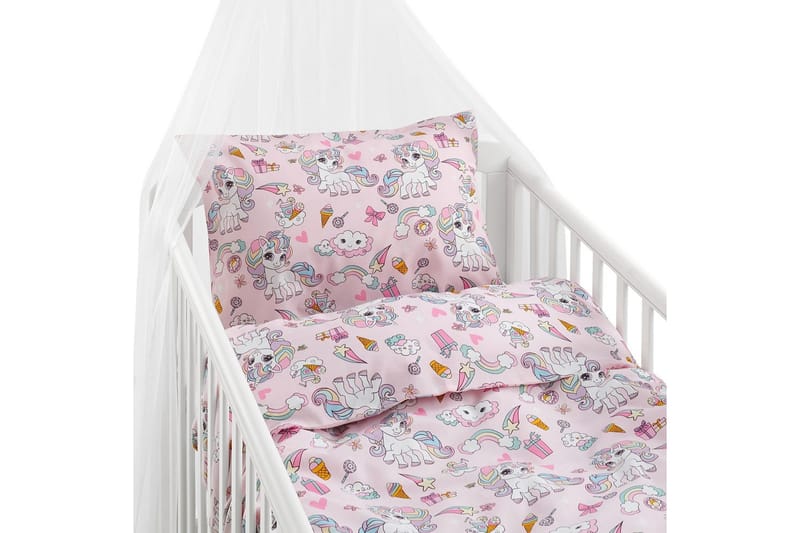 Dynebetræk til tremmeseng 2-dels Enhjørning Rosa, undefined