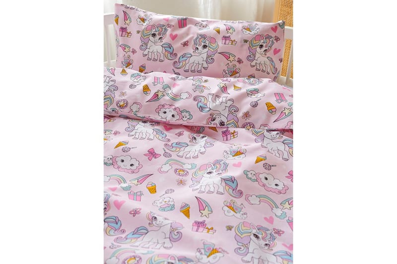 Dynebetræk til tremmeseng 2-dels Enhjørning Rosa - Tekstiler - Sengetøj - Sengesæt & dynesæt