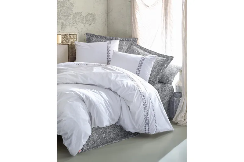 Cotton Box Sengesæt Dobbelt 6-delt Ranforce, Grå/Hvid