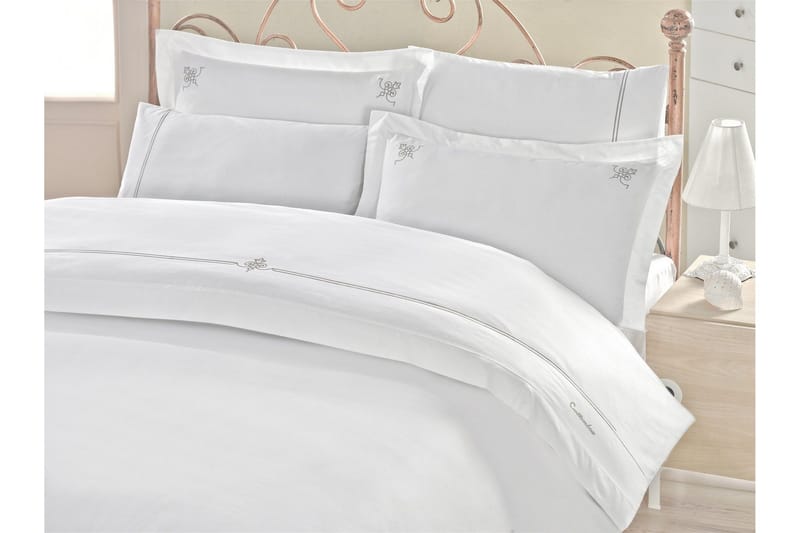 Cotton Box Sengesæt Dobbelt 6-delt Satin, Hvid/Grå