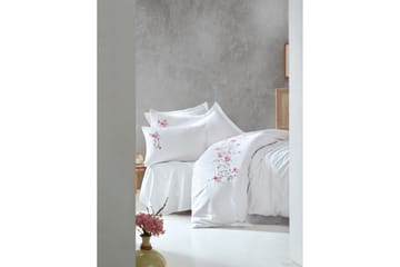Cotton Box Sengesæt Dobbelt 6-delt Premium Satin - Hvid/Lyserød - Tekstiler - Sengetøj - Sengesæt & dynesæt - Dynesæt dobbeltseng