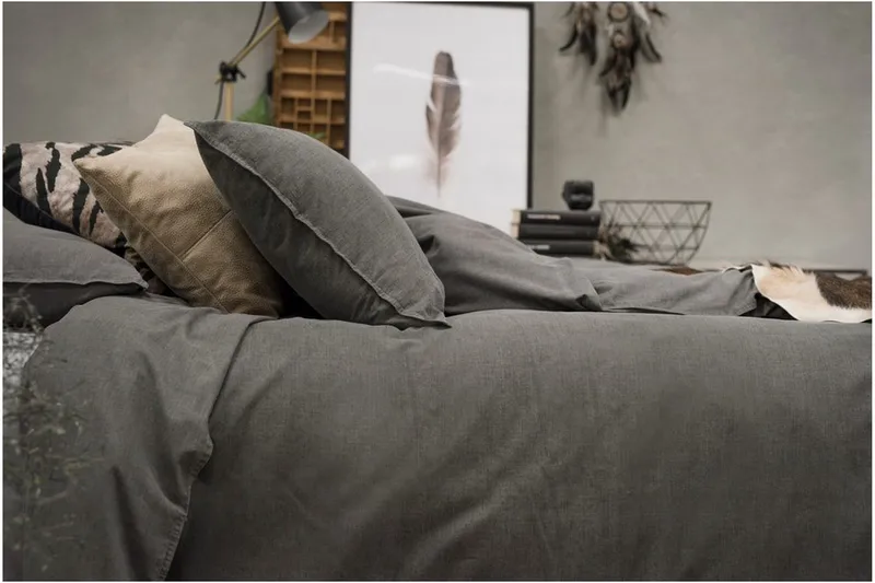 Dynebetræk Dobbelt 3-Del Vasket - Grå - Tekstiler - Sengetøj - Sengesæt & dynesæt - Dynesæt dobbeltseng