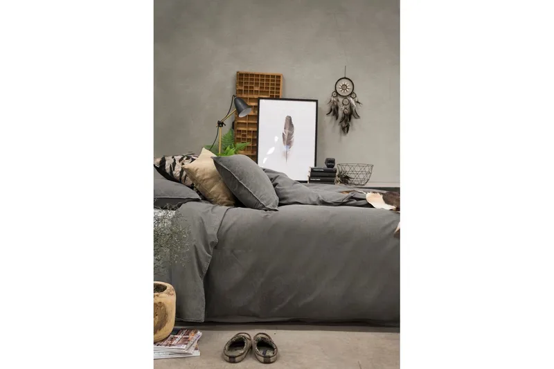Dynebetræk Dobbelt 3-Del Vasket - Grå - Tekstiler - Sengetøj - Sengesæt & dynesæt - Dynesæt dobbeltseng