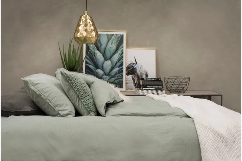 Dynebetræk Dobbelt 3-Del Vasket - Grøn - Tekstiler - Sengetøj - Sengesæt & dynesæt - Dynesæt dobbeltseng