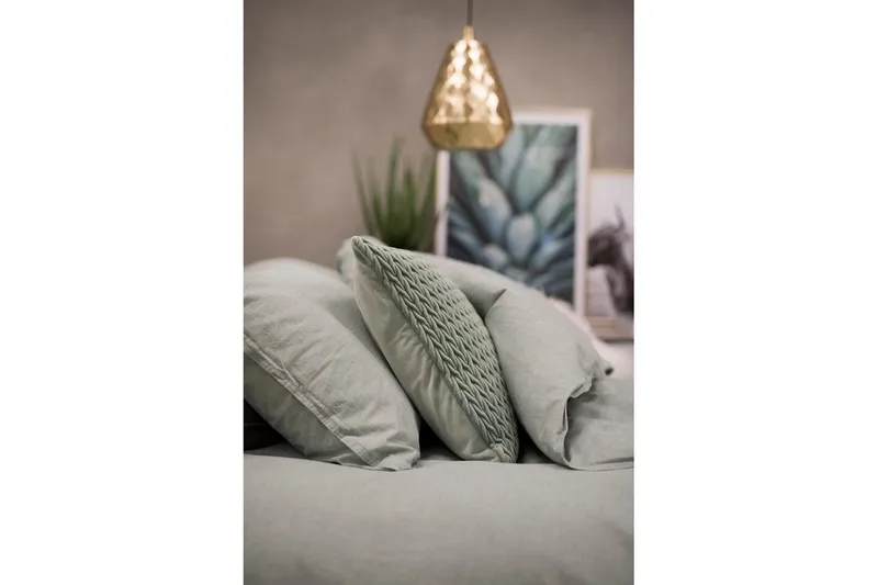 Dynebetræk Dobbelt 3-Del Vasket - Grøn - Tekstiler - Sengetøj - Sengesæt & dynesæt - Dynesæt dobbeltseng