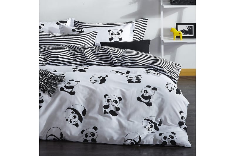 EnLora Home Sengesæt Dobbelt 4-delt, Sort/Hvid