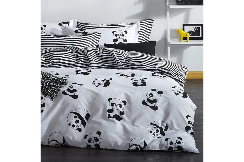 EnLora Home Sengesæt Dobbelt 4-delt, Sort/Hvid