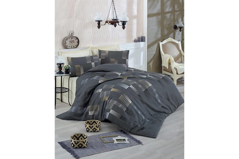 Eponj Home Sengesæt Dobbelt 4-delt, Antracit/Gul/Hvid