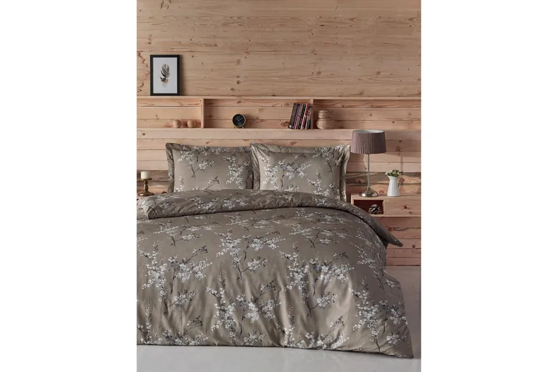 Türkiz Sengesæt Dobbelt 4-delt Ranforce, Brun/Hvid