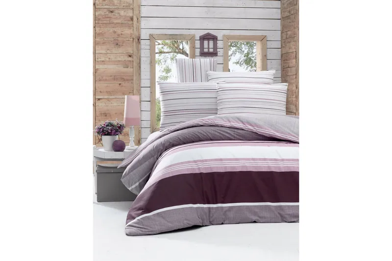 Victoria Sengesæt Dobbelt 4-delt Ranforce, Hvid/Lilla