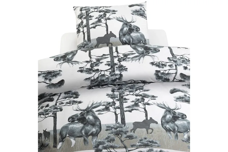 Dynebetræk Enkeltseng 2-Dele Elg Grå, Sæt med 2 Dele