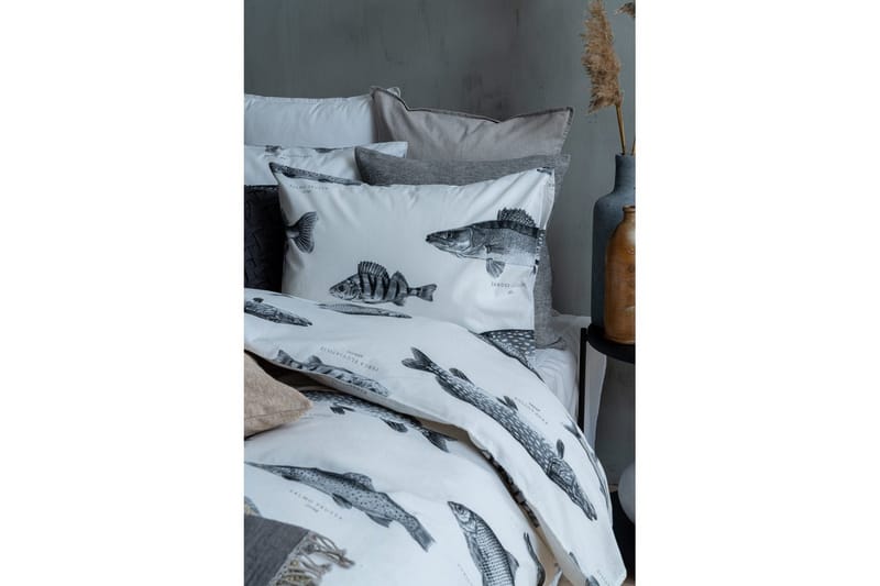 Dynebetræk Enkeltseng 2-Dele Fisk Hvid - Franzén - Tekstiler - Sengetøj - Sengesæt & dynesæt - Dynesæt enkeltseng