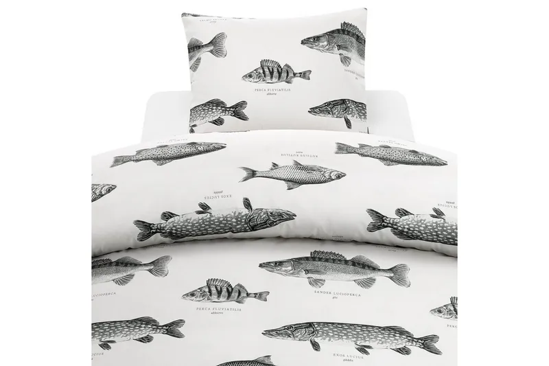 Dynebetræk Enkeltseng 2-Dele Fisk Hvid, Franzén