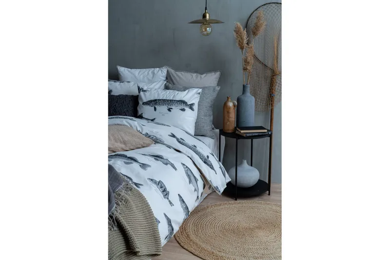 Dynebetræk Enkeltseng 2-Dele Fisk Hvid - Franzén - Tekstiler - Sengetøj - Sengesæt & dynesæt - Dynesæt enkeltseng