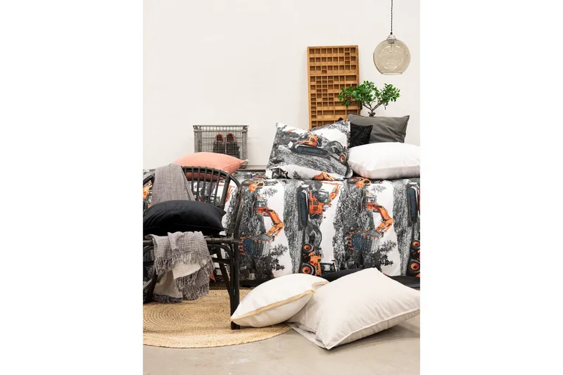 Dynebetræk Enkeltseng 2-Dele Maskiner Orange - Franzén - Tekstiler - Sengetøj - Sengesæt & dynesæt - Dynesæt enkeltseng