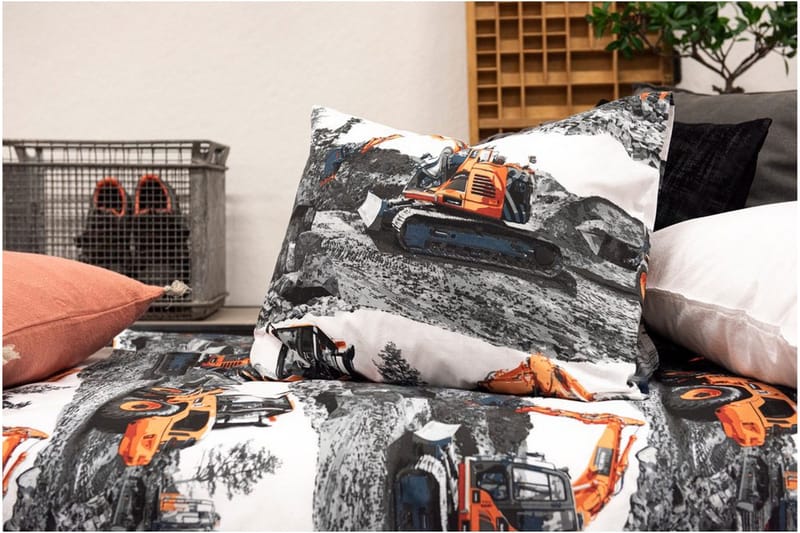 Dynebetræk Enkeltseng 2-Dele Maskiner Orange - Franzén - Tekstiler - Sengetøj - Sengesæt & dynesæt - Dynesæt enkeltseng