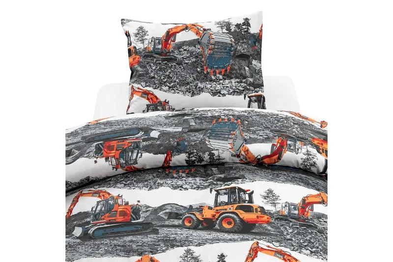 Dynebetræk Enkeltseng 2-Dele Maskiner Orange, Franzén