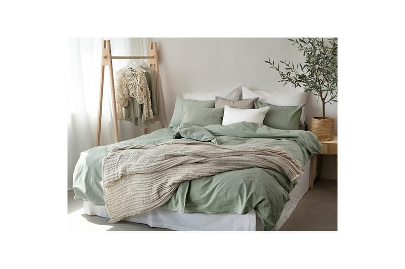 Dynebetræk Enkeltseng 2-Dele Vasket - Grøn - Tekstiler - Sengetøj - Sengesæt & dynesæt - Dynesæt enkeltseng