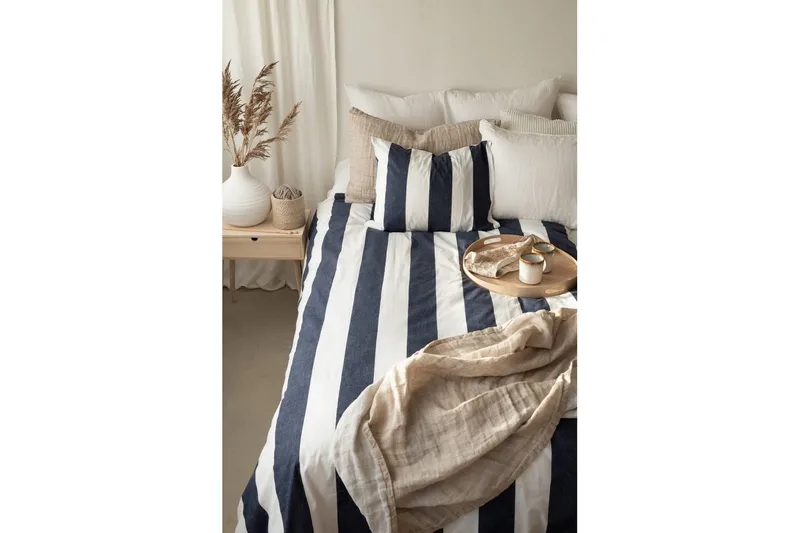 Dynebetræk Enkeltseng 2-delt Block stripe - Marineblå - Tekstiler - Sengetøj - Sengesæt & dynesæt - Dynesæt enkeltseng