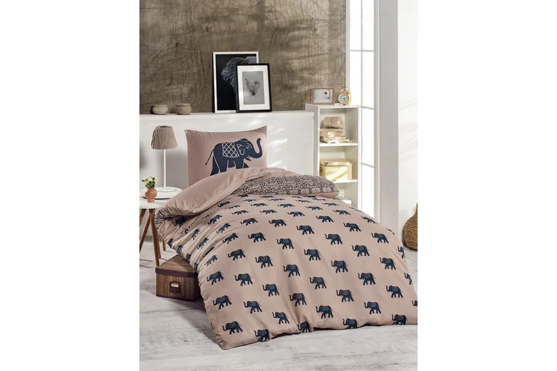 EnLora Home Sengesæt Enkelt 2-delt, Beige/Blå