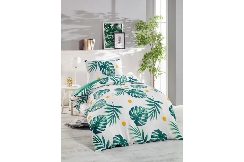 EnLora Home Sengesæt Enkelt 2-delt, Grøn/Hvid/Gul